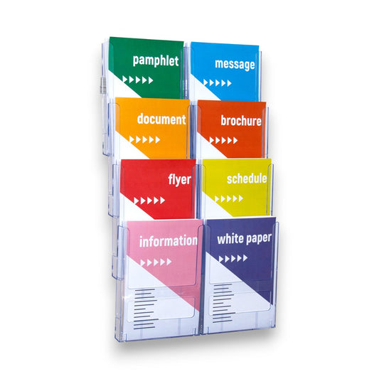 8xA4 Wall Mount Brochure Holders Portrait Lit Loc