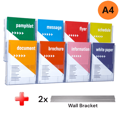 8xA4 Wall Mount Brochure Holders Landscape Lit Loc
