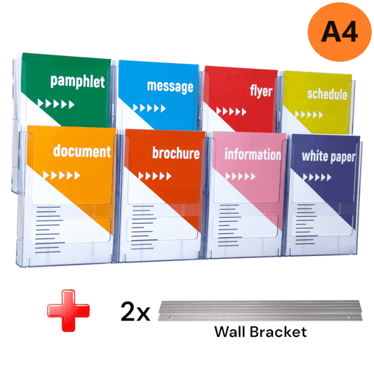 8xA4 Wall Mount Brochure Holders Landscape Lit Loc