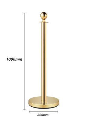 Gold Queue Bollard Post Set of 3 Posts + 2 Black Ropes