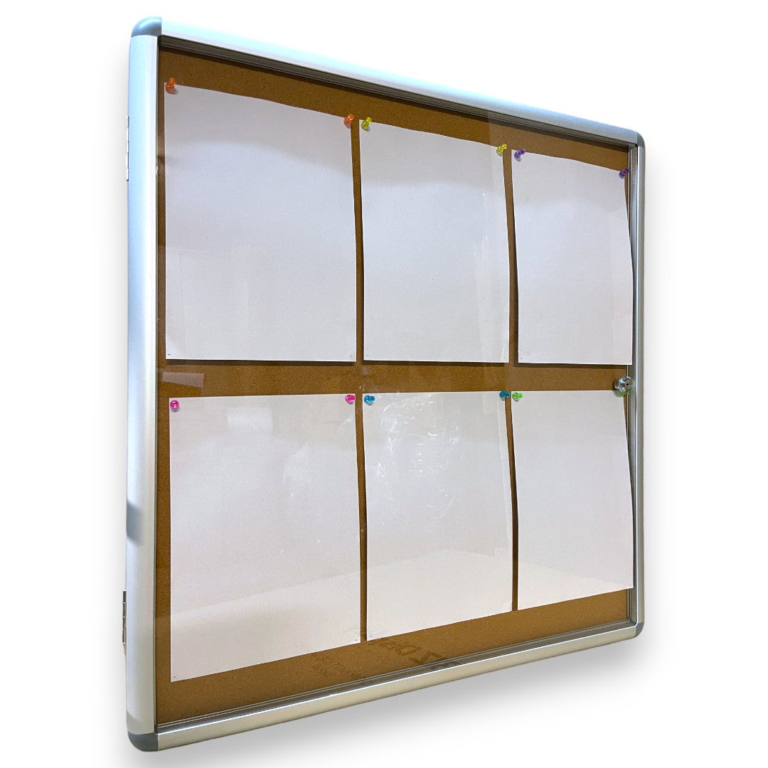 Notice Board Cabinets Indoor Wall Mounted Cork Board 6xA4 Papers