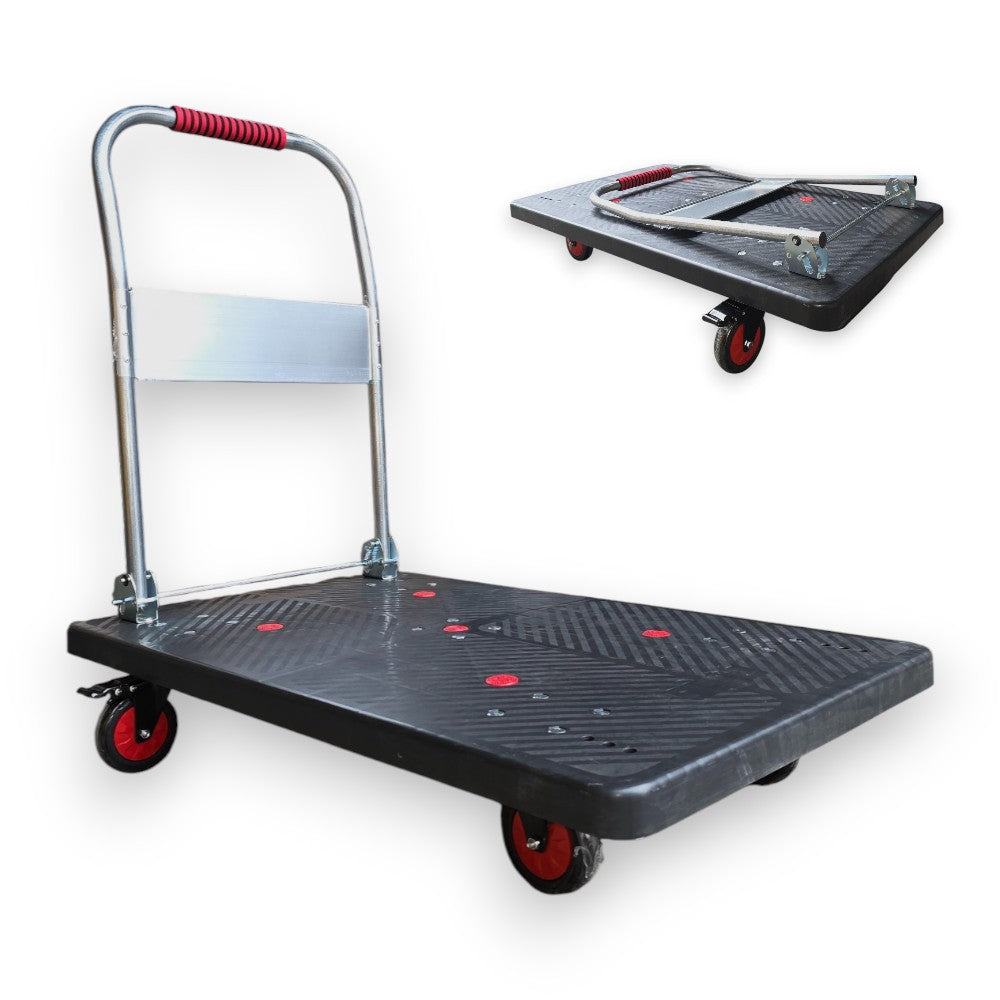 Heavy Duty Platform Trolley 600kg Black 1100×650mm with Silent Braking Wheels