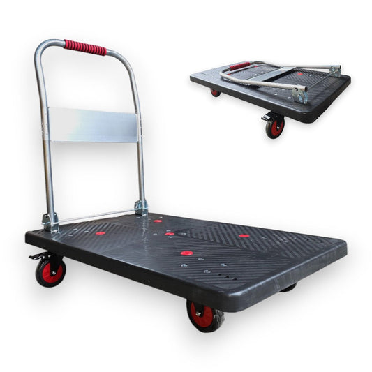 Heavy Duty Platform Trolley 600kg Black 1100×650mm with Silent Braking Wheels