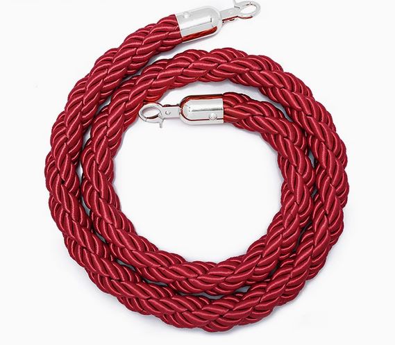 Braided Velvet Rope for Crowd Control Barrier - Silver Hook