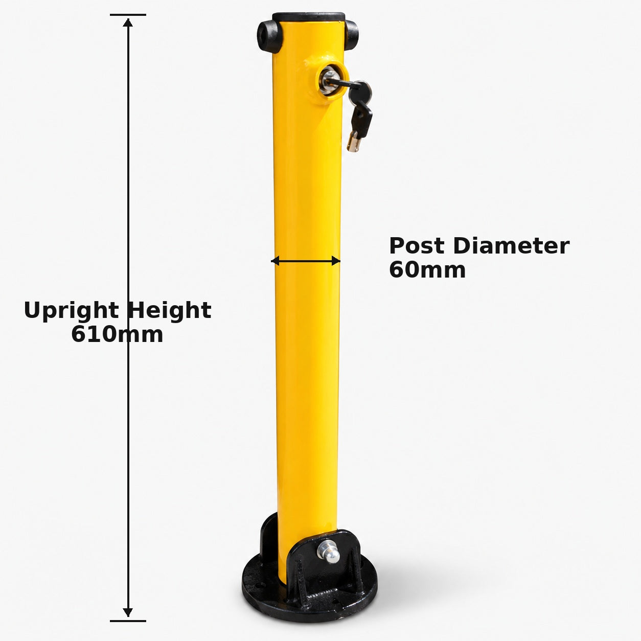 60mm Fold Down Parking Bollard – 610mm High Key Lock Yellow Bollard