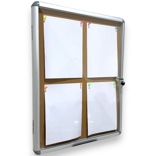 Lockable Notice Board Indoor Wall Mounted Cork Board 4xA4 Papers