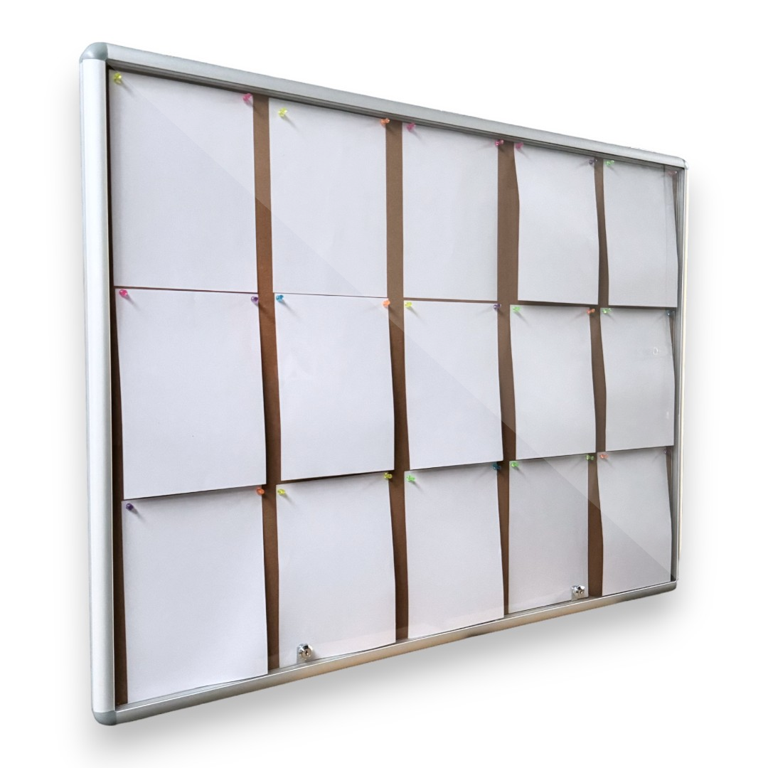 Lockable Notice Board Indoor Wall Mounted Cork Board 15xA4 Papers