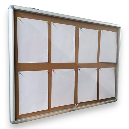 Notice Board Lockable Indoor Wall Mounted Cork Board 8xA4 Papers