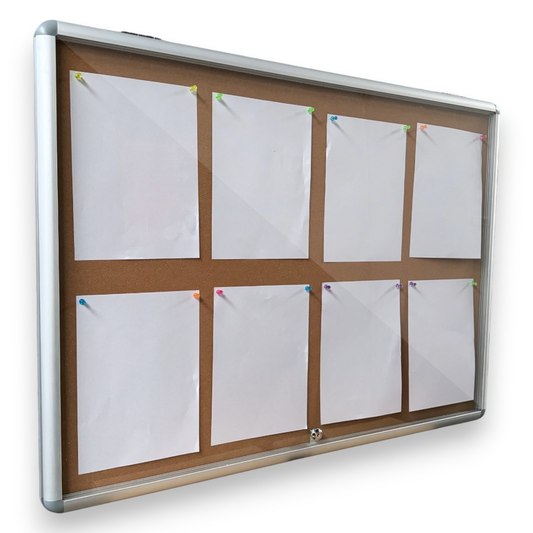 Notice Board Lockable Indoor Wall Mounted Cork Board 8xA4 Papers