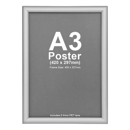 A3 Snap Lock Frame Silver 25mm Profiles Wall mount