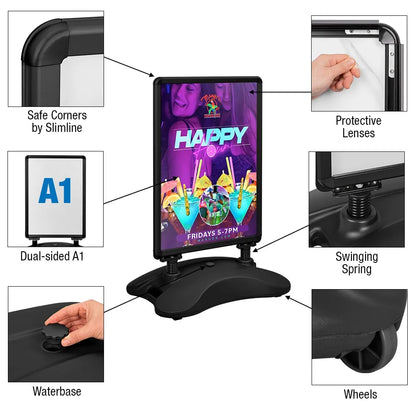 Outdoor A1 Poster Stand Black Double Sided Pavement Sign