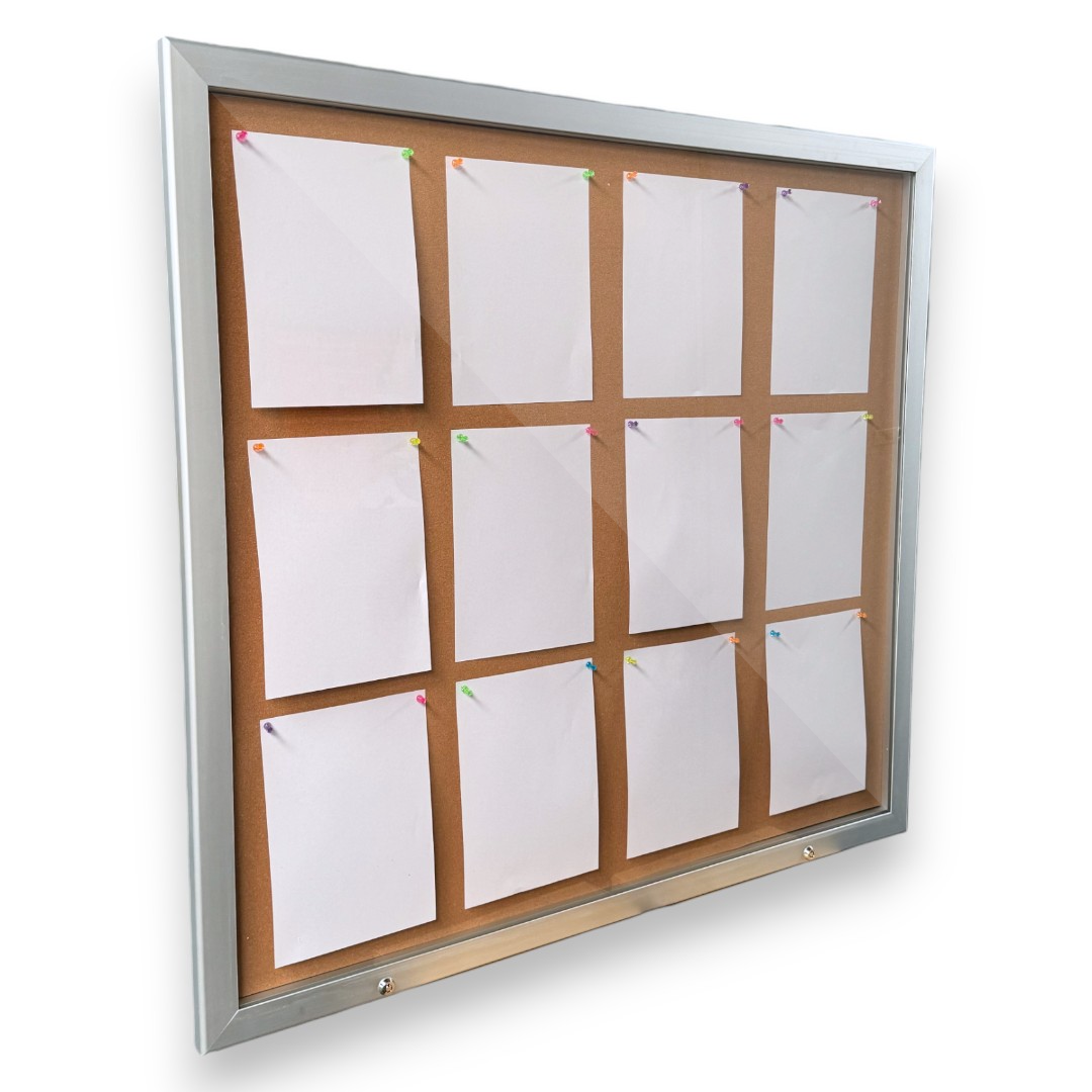 Lockable Notice Board Outdoor Wall Mounted Cork Board 12xA4 Papers