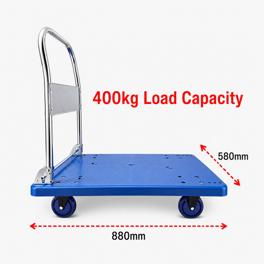400kg Heavy Duty Platform Trolley 900×600mm Blue with Brakes