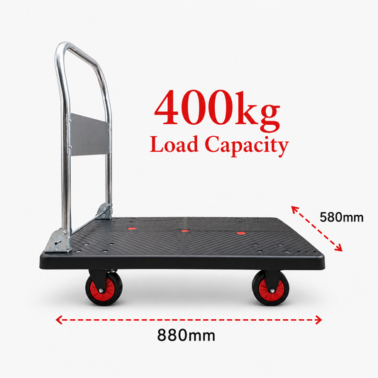 Heavy Duty Platform Trolley 400kg Black 900×600mm with Silent Braking Wheels