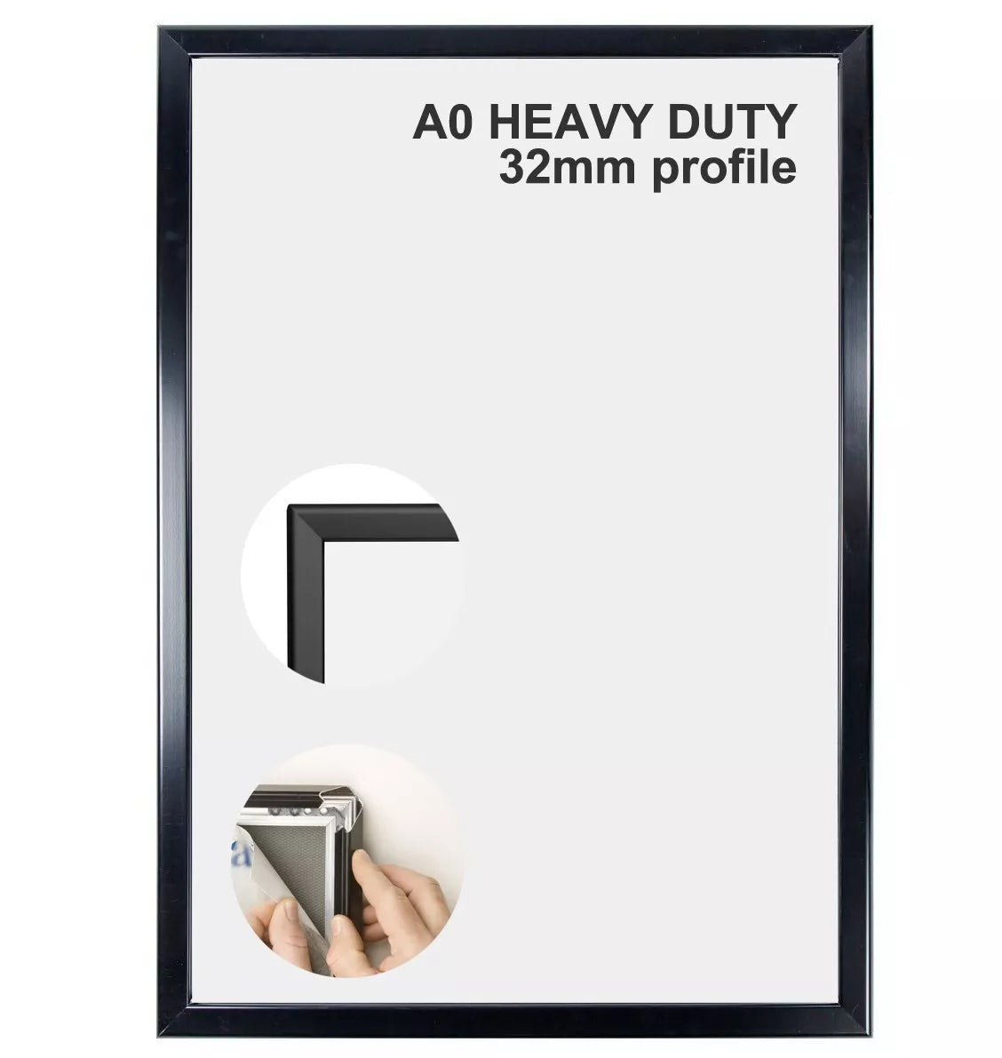 A0 Heavy Duty Snap Frames 32mm Black