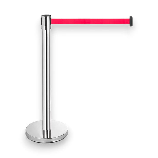 Retractable Belt Queue Bollard Stainless Steel with Red Belt