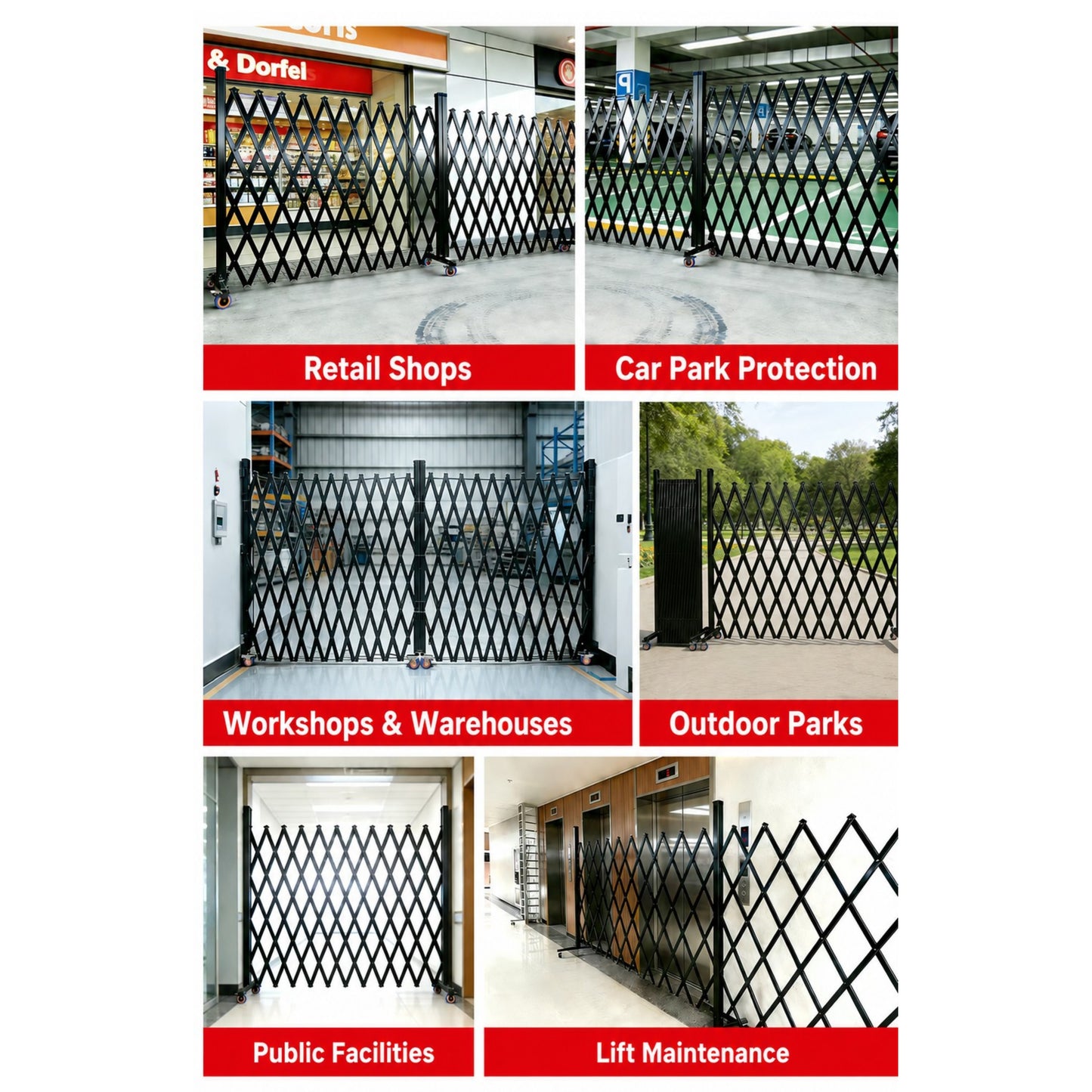 2m High Mobile Expandable Security Gate – 3m Wide with Floor Drop Bolts