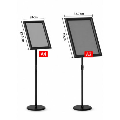 A3 Black Menu Poster Stand with Lockable Snap Frame