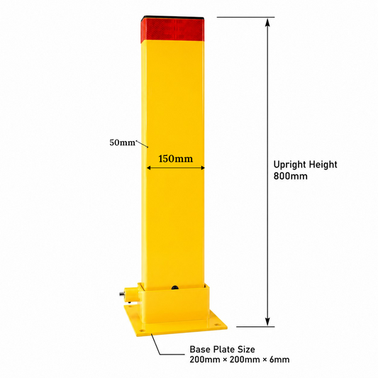 150mm × 50mm Fold Down Parking Bollard – 800mm Key Lock Parking Protector