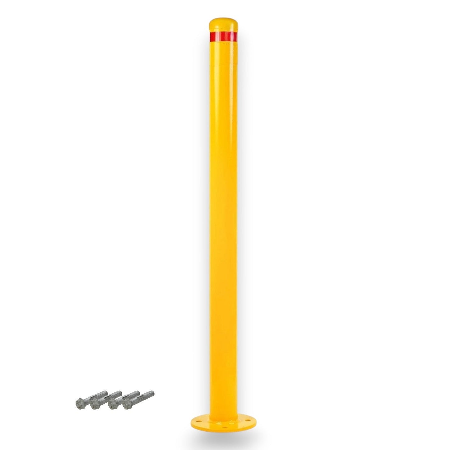 63mm Surface Mount Safety Bollard – 900mm Yellow with Red Reflective Band