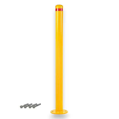 63mm Surface Mount Safety Bollard – 900mm Yellow with Red Reflective Band