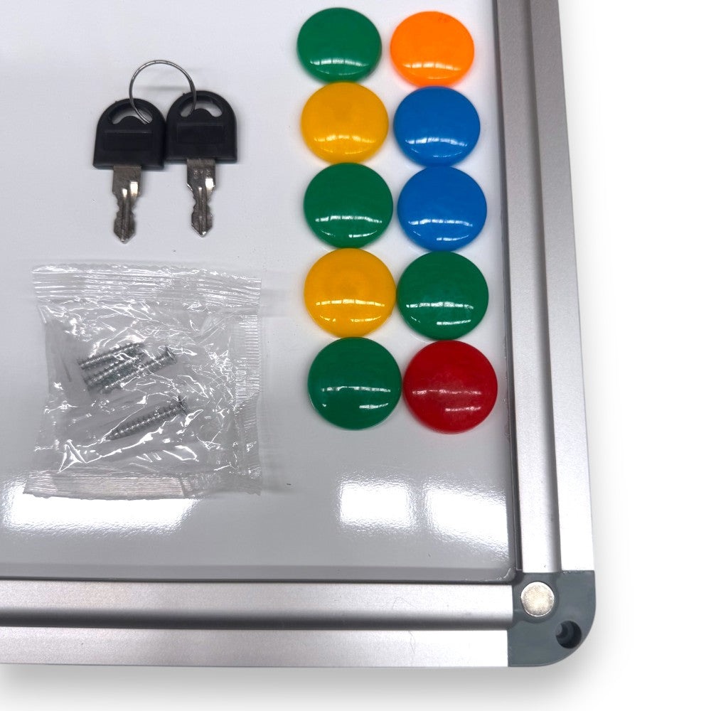 Magnetic Whiteboard Lockable Notice Board – Fits 8 A4 Papers, Aluminum Frame