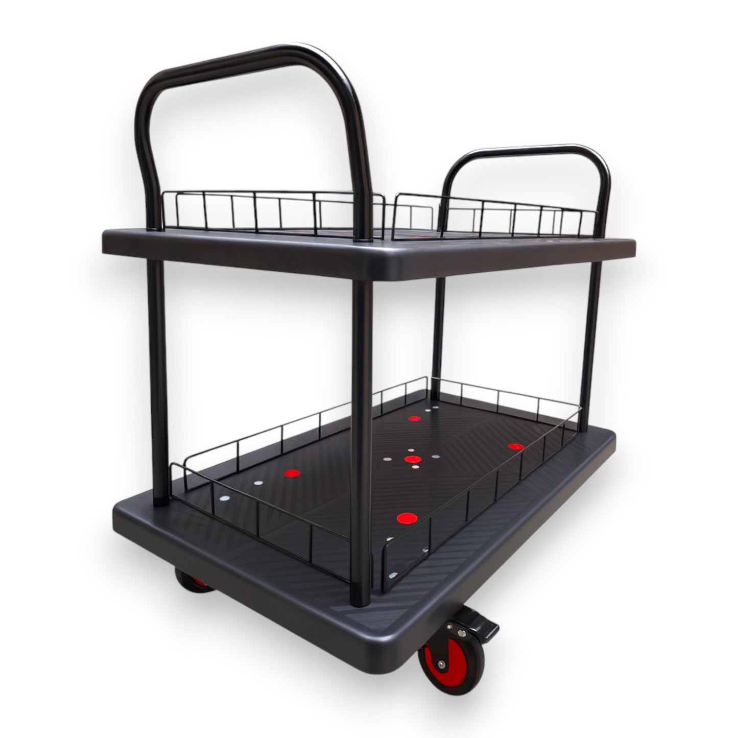 Double Layer Utility Trolley with Guard Rails & Brakes – 600kg Load 1100×650mm