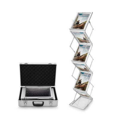 A4 Portable Brochure Stand with Aluminum Case Literature Rack Catalogue Stand