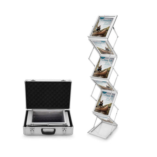 A4 Portable Brochure Stand with Aluminum Case Literature Rack Catalogue Stand